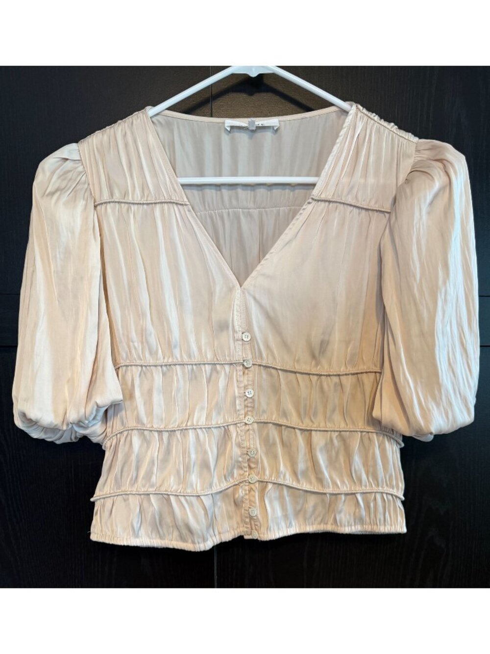 Frame Women's Crop Puff Sleeve Julianne Blouse Medium Blush Romantic Coquette